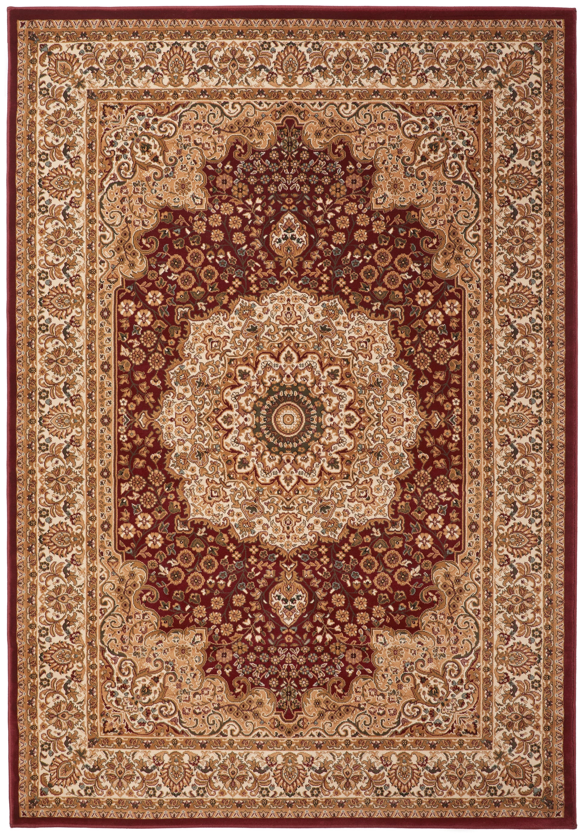 Luxury Concept Looms Rug with intricate floral patterns in rich maroon and cream tones