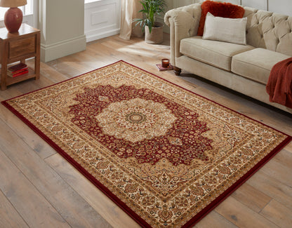 Luxury Concept Looms Rug with Intricate Medallion Design in Rich Red and Gold Tones