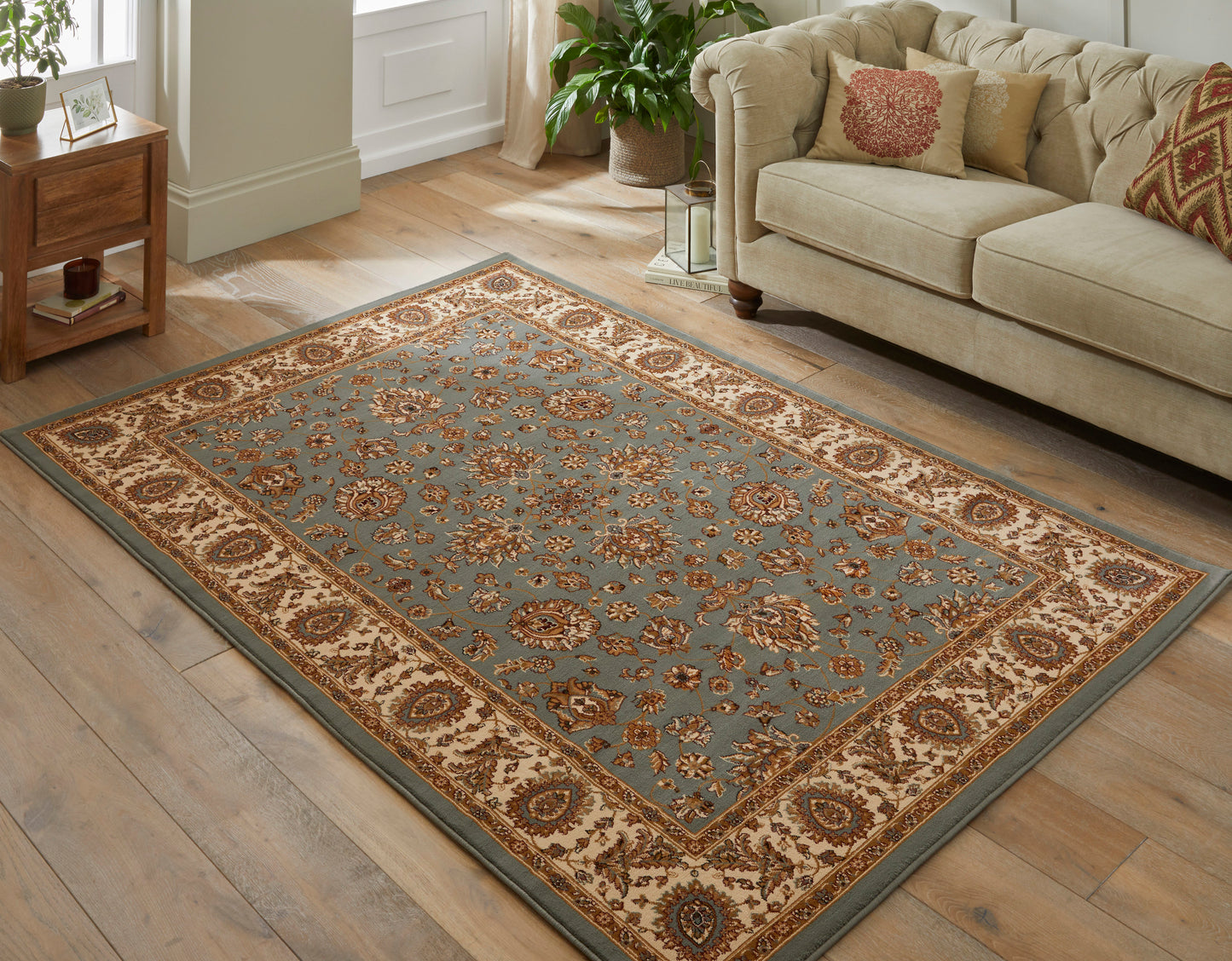 Luxury Concept Looms Rug in Blue and Brown Floral Design, Perfect for Elegant Living Rooms