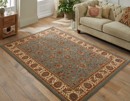 Luxury Concept Looms Rug in Blue and Brown Floral Design, Perfect for Elegant Living Rooms