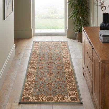 Luxury blue and beige rug with intricate floral design for elegant home interiors