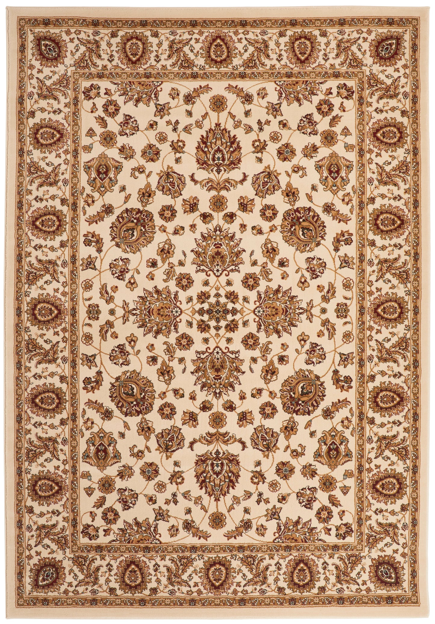 Luxury cream rug from Concept Looms featuring intricate floral patterns in rich browns and golds