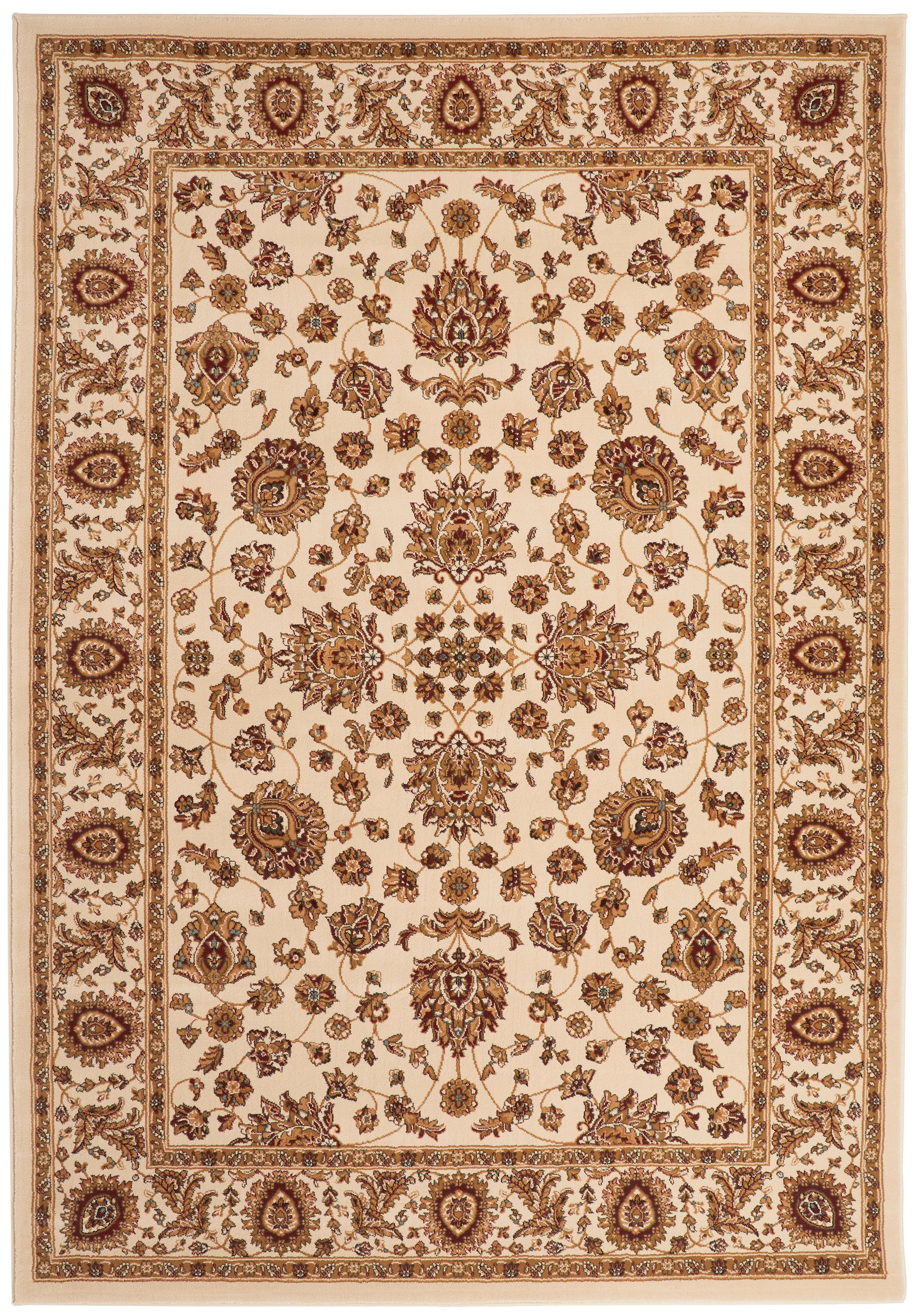 Luxury cream rug from Concept Looms featuring intricate floral patterns in rich browns and golds