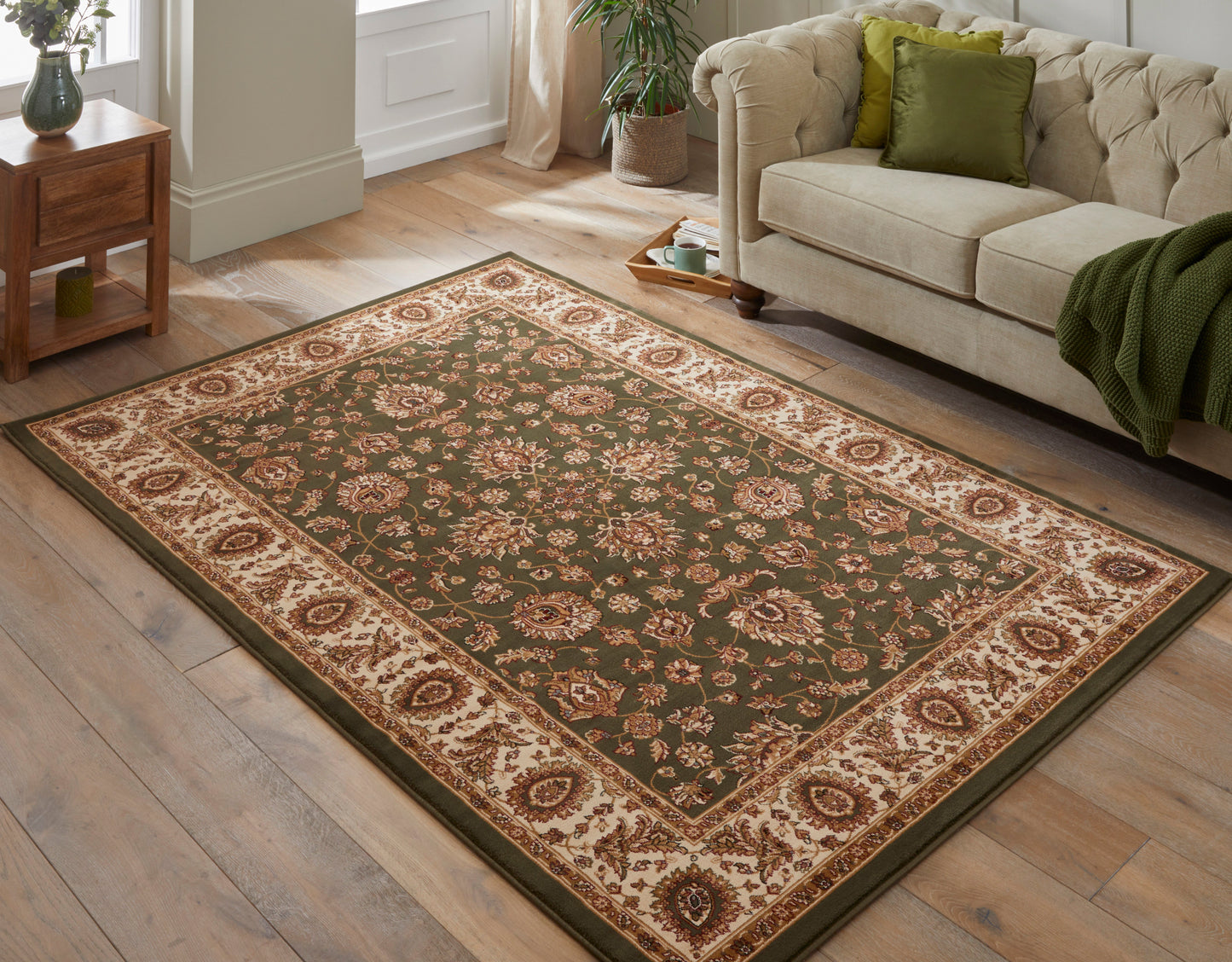 Luxury Concept Looms Rug with Floral Design in Green and Brown, Perfect for Home Interiors