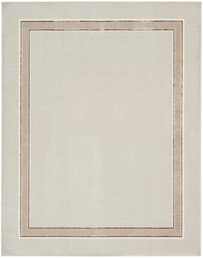 Beige rug with a decorative border on a beige background