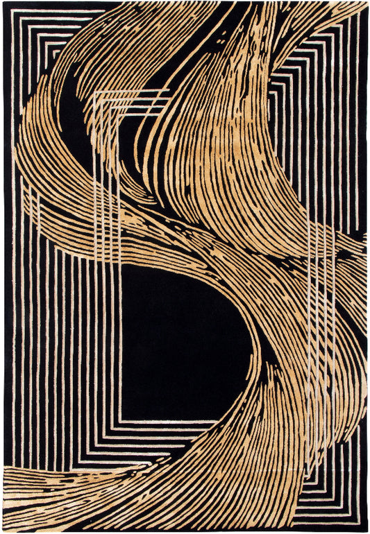Rug with gold abstract pattern on a black background