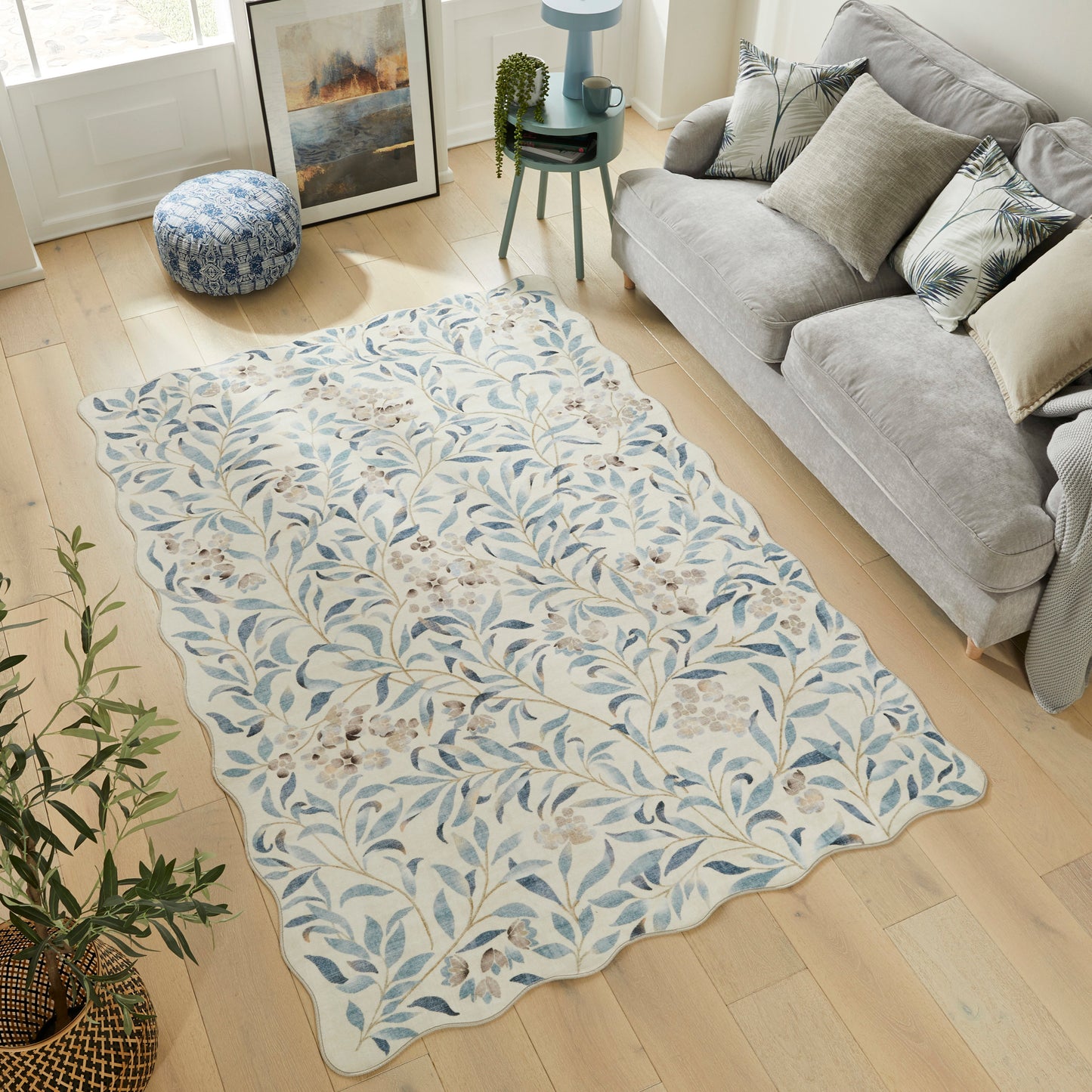 Liberty Floral Rug on wooden floor