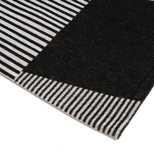 Black and white striped rug on a white background