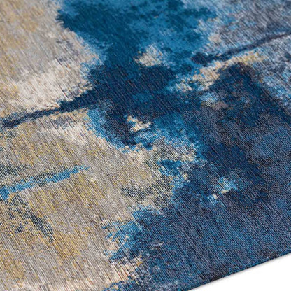 Close-up of a textured blue and gray rug