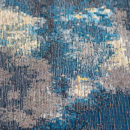 Close-up of a textured blue and gray fabric surface