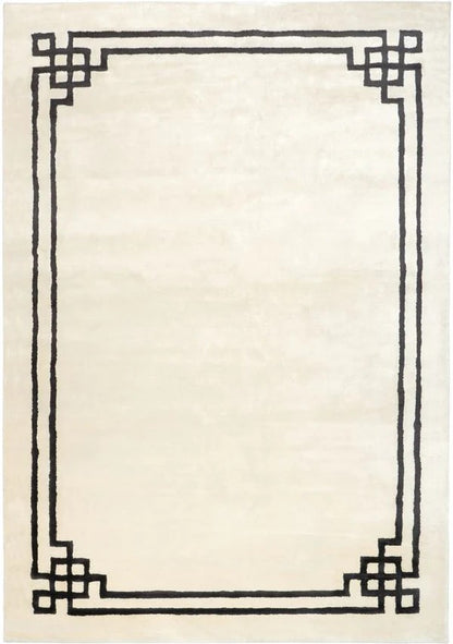 Beige rug with a black geometric border