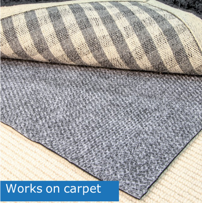 Roll of carpet with a striped pattern on top, showing that it works on carpet.