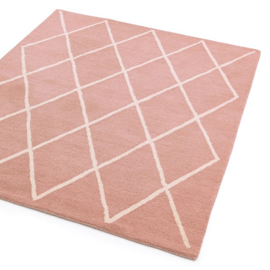 Asiatic Albany Geometric Rug Collection in soft pink with white diamond pattern, perfect for modern interiors