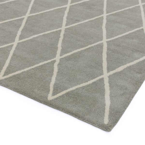 Asiatic luxury Albany geometric rug UK in soft grey with cream diamond pattern and plush texture