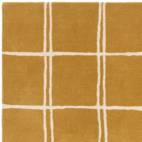 Asiatic luxury Albany geometric rug UK in mustard yellow with white grid pattern