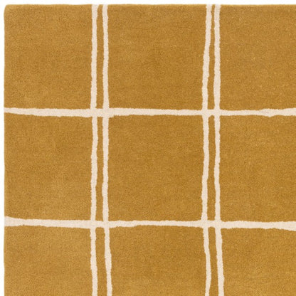 Asiatic luxury Albany geometric rug UK in mustard yellow with white grid pattern