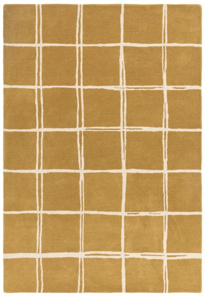 Asiatic luxury Albany geometric rug UK in mustard yellow with white grid pattern for modern interiors