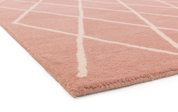 Asiatic luxury Albany geometric rug UK in soft pink with white linear pattern and plush texture