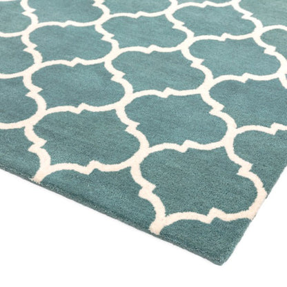 Asiatic luxury Albany geometric rug UK in blue with white trellis pattern for stylish home décor