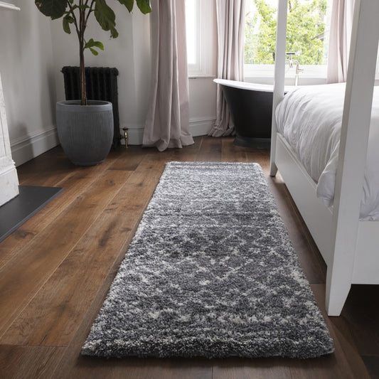 The Alto Moroccan Shaggy Rugs in Grey, ideal for enhancing modern interiors with soft texture