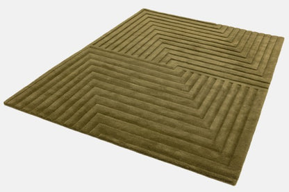 Asiatic Contemporary Plains Rug in olive green with modern geometric textured design luxury rug