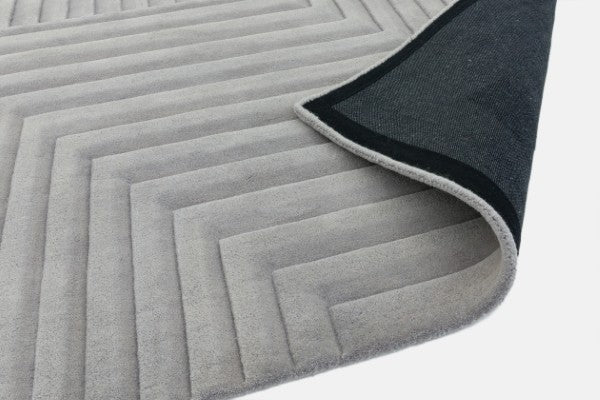Asiatic Contemporary Plains Rug in grey with geometric pattern and soft texture luxury rug
