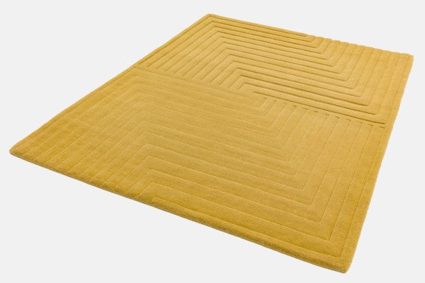 Asiatic Contemporary Plains Rug in mustard yellow with modern geometric pattern and plush texture