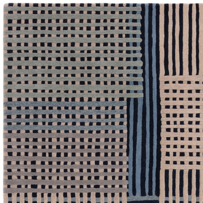 Asiatic luxury Aspect Contemporary Designer Rug with modern geometric blue and beige pattern