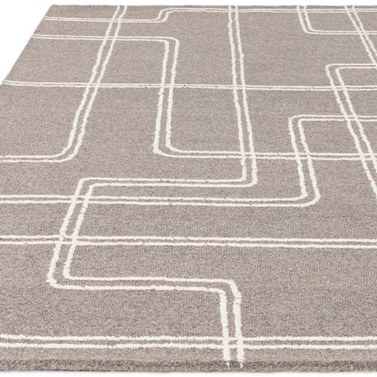 Asiatic luxury rug from the Boho Collection Ada Rug with beige base and white geometric line pattern