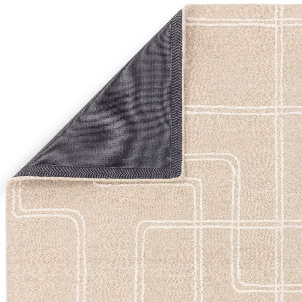 Luxury Boho Collection Ada Rug by Asiatic in beige with white geometric pattern and dark grey non-slip backing