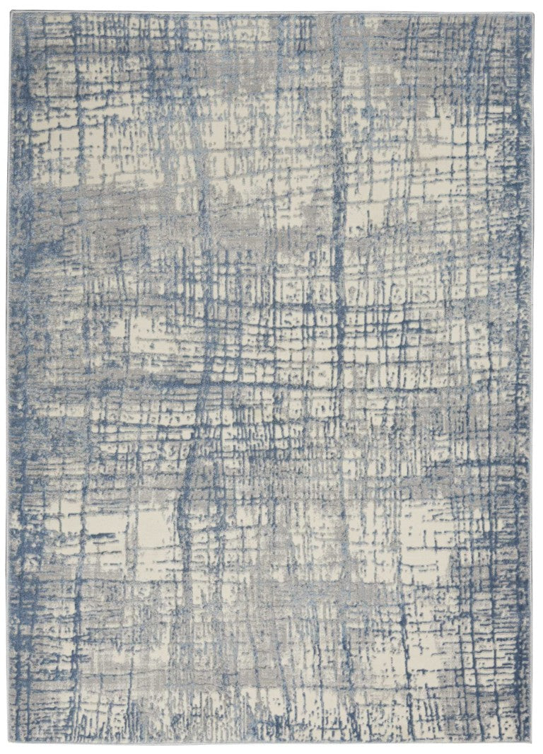 Nourison Luxury Rug from The Calvin Klein Rush Rug Collection in Blue and Cream Abstract Design