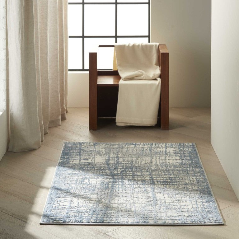 Nourison The Calvin Klein Rush Rug Collection in Blue and White, adding elegance to a modern living space