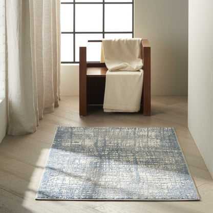 Nourison The Calvin Klein Rush Rug Collection in Blue and White, adding elegance to a modern living space