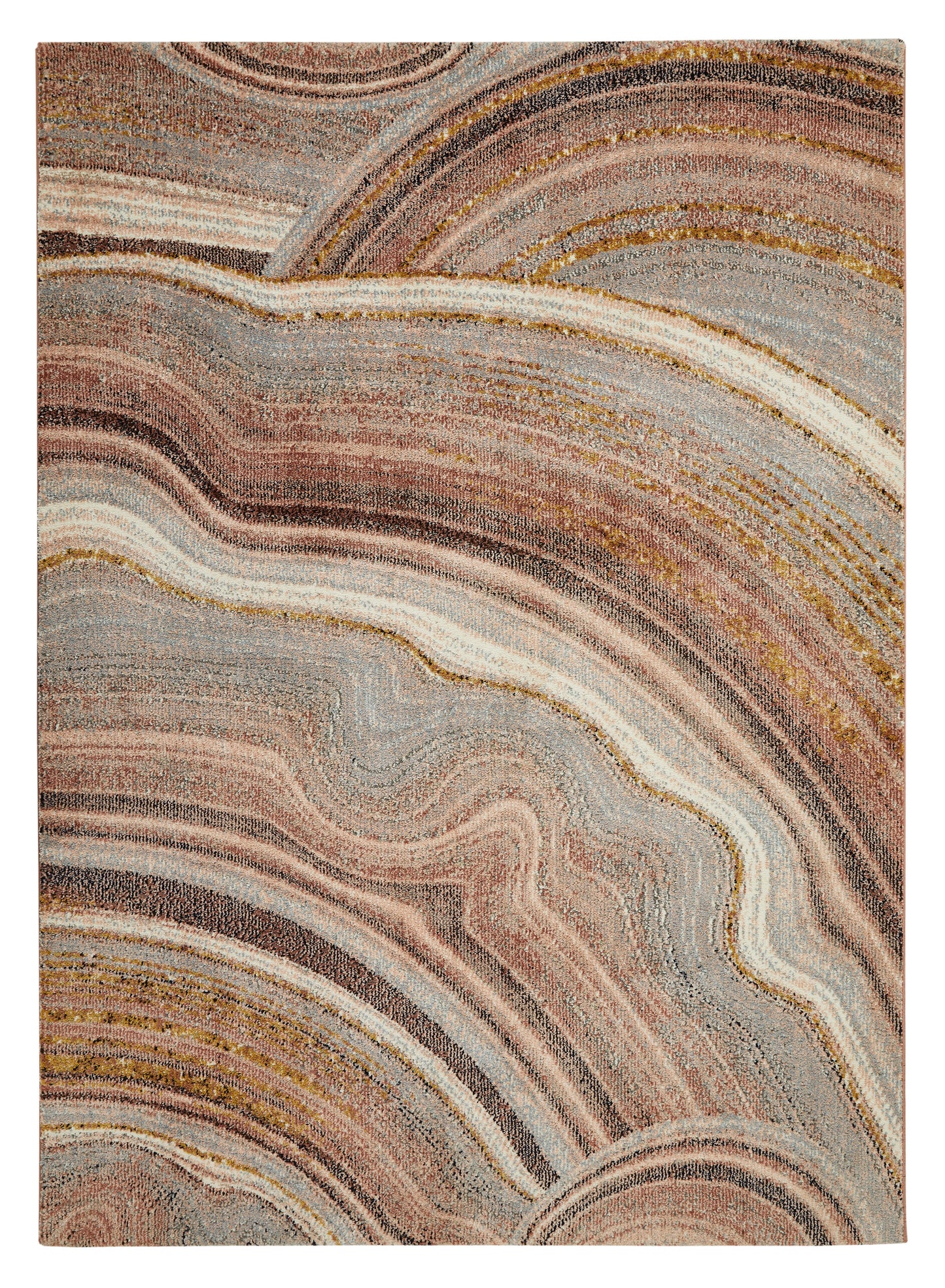 Concept Looms Amara Rug featuring elegant swirling patterns in soft earthy tones