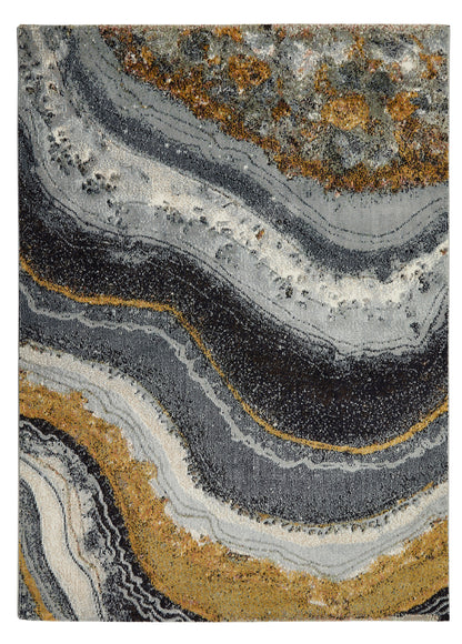 Concept Looms Amara Rug featuring a textured abstract design in grey and gold tones