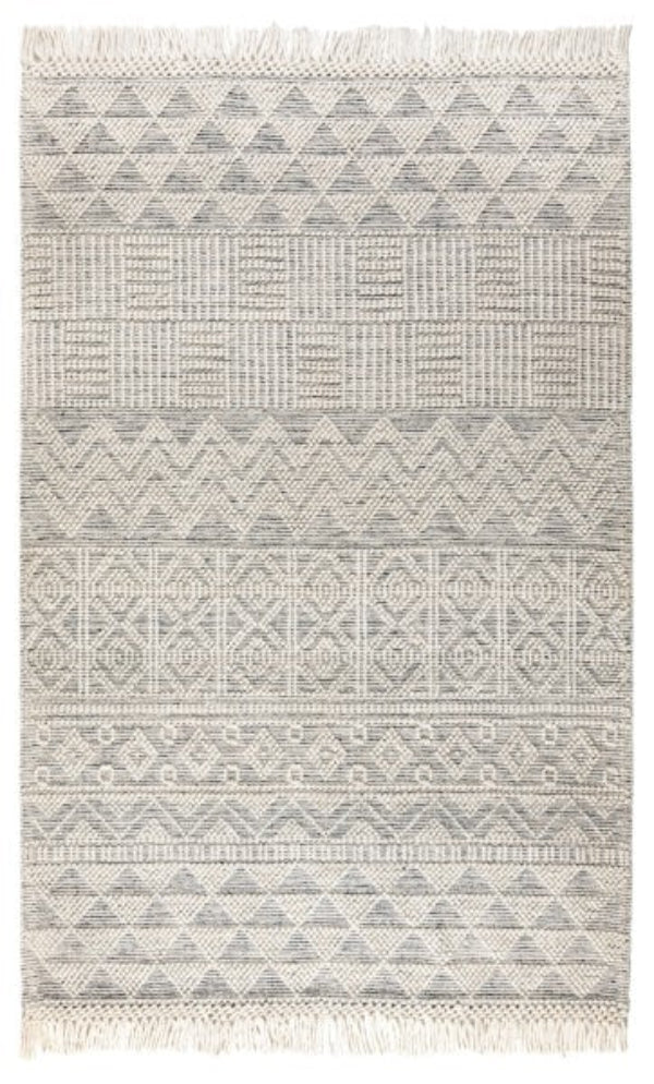 Concept Looms Anya Rug luxury rug with geometric tribal patterns in neutral shades and fringed edges