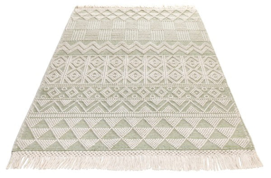 Luxury Concept Looms Anya Rug with geometric pattern in neutral tones and fringe edges