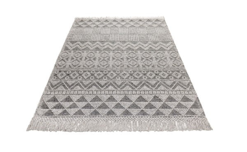 Concept Looms Anya Rug luxury grey patterned rug with fringe edges for stylish home decor