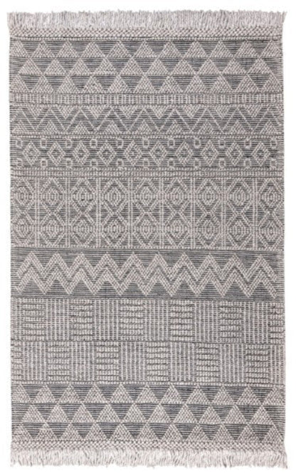 Concept Looms Anya Rug luxury grey and white patterned flatwoven rug with geometric designs and fringed edges
