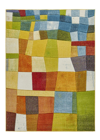Concept Looms Viva Rug luxury multicolour geometric patterned rug with green, blue, red and yellow blocks