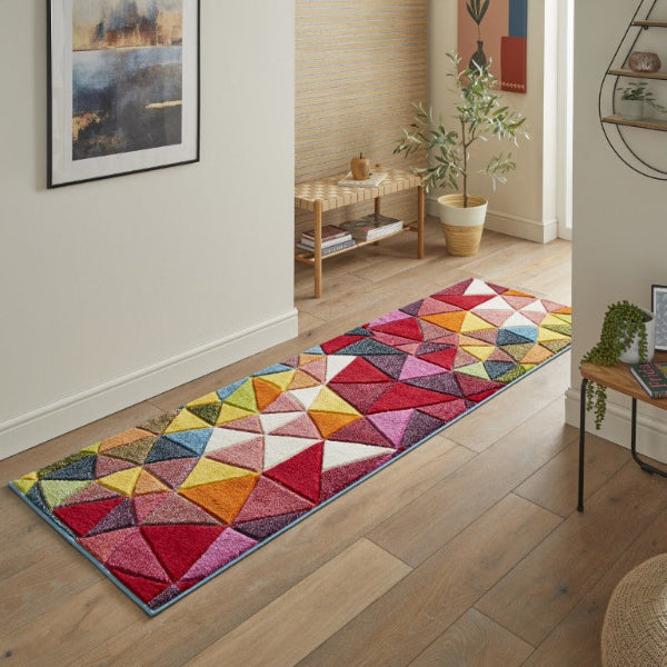 Concept Looms Viva Rug luxury long runner with colourful geometric pattern in modern hallway