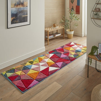 Concept Looms Viva Rug luxury long runner with colourful geometric pattern in modern hallway