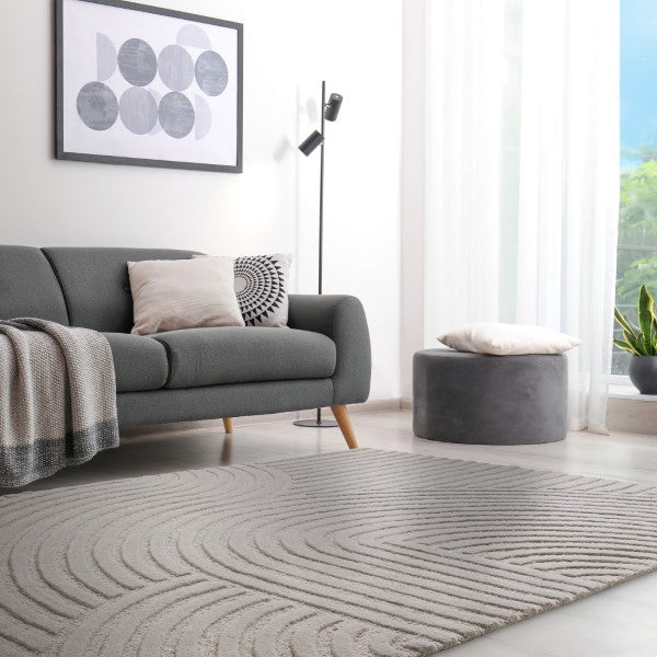 Luxury rug from Asiatic Contemporary Plains Collection - Hague with textured swirl pattern in modern living room