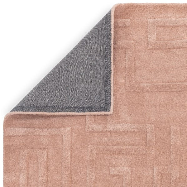 Asiatic luxury rug showing textured pink surface and grey backing from Contemporary Plains Collection Maze Rug