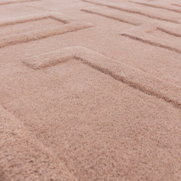 Close-up of Asiatic Contemporary Plains Collection Maze Rug in beige with textured geometric pattern