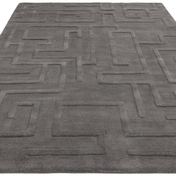Asiatic luxury Contemporary Plains Collection Maze Rug in grey with geometric maze pattern