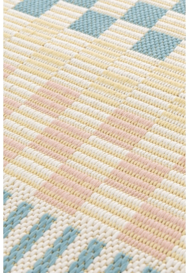 Cosmos Chequer Pastel Outdoor Rug with Soft Colourful Patterns for Patios and Gardens
