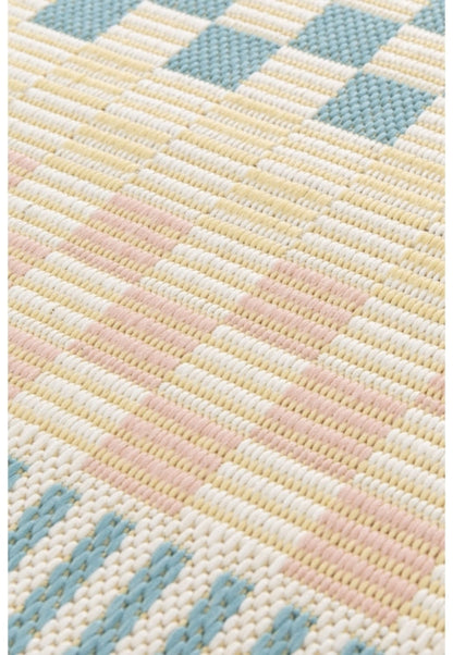 Cosmos Chequer Pastel Outdoor Rug with Soft Colourful Patterns for Patios and Gardens