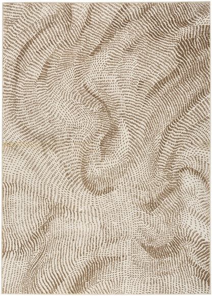 The DKNY Central Park West Rug Collection in neutral tones featuring a textured wave pattern for luxury interiors
