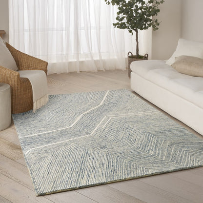 Nourison The DKNY Pure Angles Rug Collection in blue shades, enhancing a modern living space